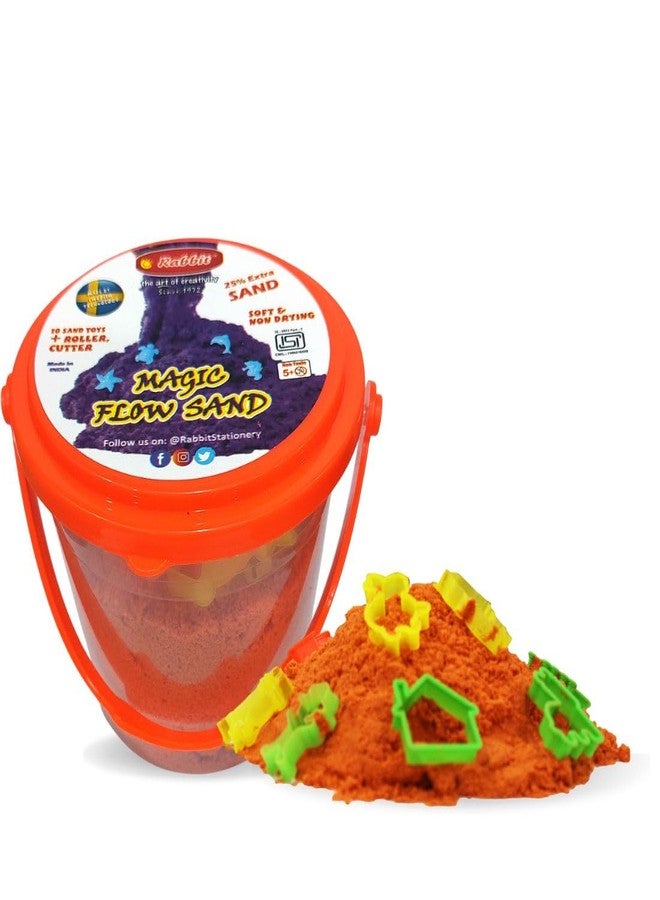 Rabbit Magic Flow Sand - 500g Orange with 24 Beach Toys | Non-Sticky, Easy to Mold, Mess-Free | Magic Active Sand | Artificail Magic Flow Sand - Image 1